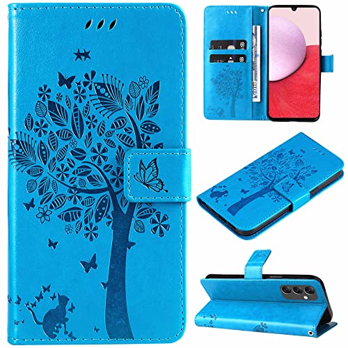 Hancda Hülle für Samsung Galaxy A14 5G/4G Schutzhülle Handyhülle Leder Hülle Klappbar Klapphülle Dünn Silikon Cover Tasche mit Motiv Kartenfach Magnet Flip Case für Samsung Galaxy A14 5G/4G,Blau von Hancda