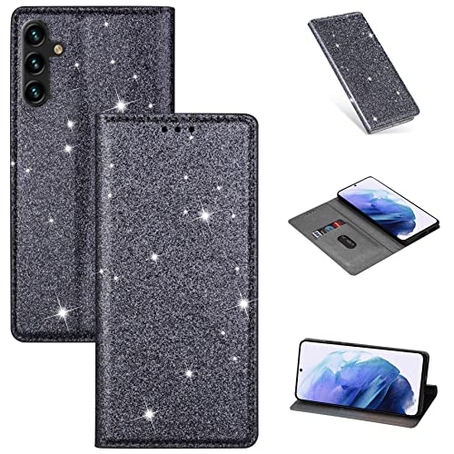 Hancda Hülle für Samsung Galaxy A34 5G, Handyhülle Flip Case Glitzer Hülle Klappbar Leder Tasche Schutzhülle Handytasche mit EIN Kartenfach Cover Klapphülle für Samsung Galaxy A34 5G,Grau von Hancda