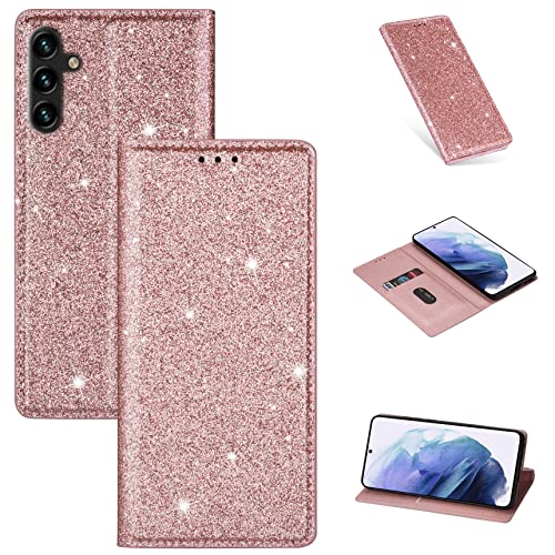 Hancda Hülle für Samsung Galaxy A34 5G, Handyhülle Flip Case Glitzer Hülle Klappbar Leder Tasche Schutzhülle Handytasche mit EIN Kartenfach Cover Klapphülle für Samsung Galaxy A34 5G,Rose Gold von Hancda