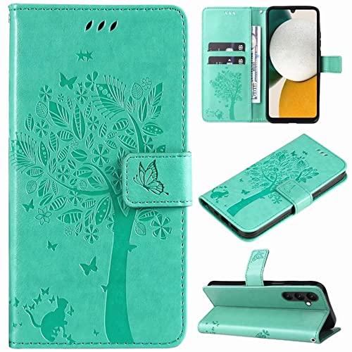 Hancda Hülle für Samsung Galaxy A34 5G, Schutzhülle Handyhülle Leder Hülle Klappbar Flip Case Klapphülle Dünn Silikon Cover mit Motiv Kartenfach Magnet Handytasche für Samsung Galaxy A34 5G,Grün von Hancda