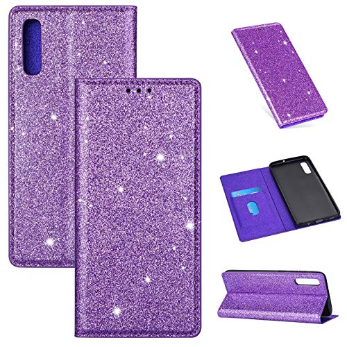 Hancda Hülle für Samsung Galaxy A50 / A50S / A30S [Nicht für A30], Handyhülle Flip Case Glitzer Hülle Leder Tasche Schutzhülle Handytasche ein Kartenfach Klapphülle für Galaxy A50/A50S/A30S,Lila von Hancda