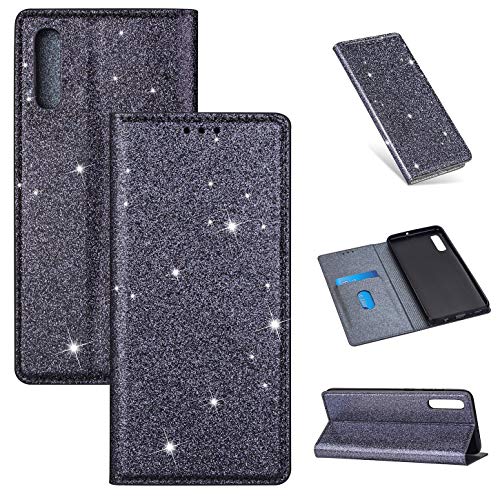 Hancda Hülle für Samsung Galaxy A50 / A50S / A30S [Nicht für A30], Handyhülle Flip Case Glitzer Hülle Leder Tasche Schutzhülle Handytasche ein Kartenfach Klapphülle für Galaxy A50/A50S/A30S,Grau von Hancda