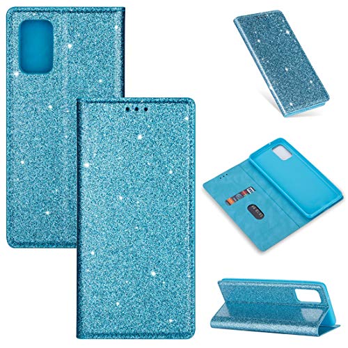 Hancda Hülle für Samsung Galaxy A51, Handyhülle Flip Case Glitzer Bling Hülle Leder Tasche Schutzhülle Handytasche mit ein Kartenfach Klapphülle für Samsung Galaxy A51,Blau von Hancda