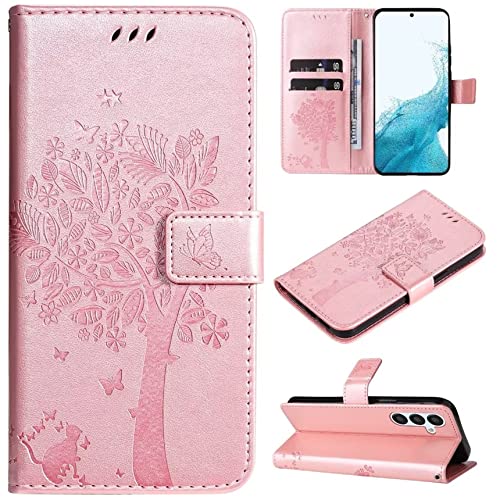 Hancda Hülle für Samsung Galaxy A54 5G, Schutzhülle Handyhülle Leder Hülle Klappbar Flip Case Klapphülle Dünn Silikon Cover mit Motiv Kartenfach Handytasche für Samsung Galaxy A54 5G,Rose Gold von Hancda