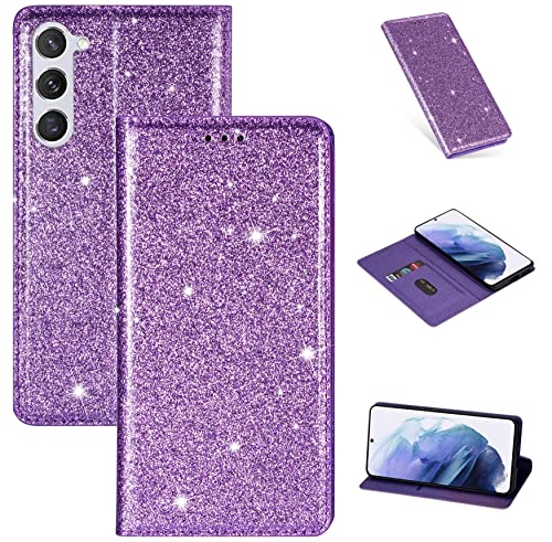 Hancda Hülle für Samsung Galaxy S23 Plus (Nicht für S23), Handyhülle Flip Case Glitzer Hülle Klappbar Leder Tasche Schutzhülle mit EIN Kartenfach Cover Klapphülle für Samsung S23 Plus,Lila von Hancda