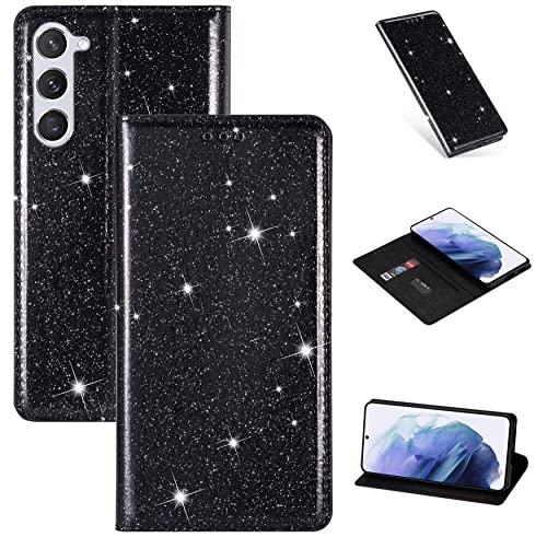 Hancda Hülle für Samsung Galaxy S23 Plus (Nicht für S23), Handyhülle Flip Case Glitzer Hülle Klappbar Leder Tasche Schutzhülle mit EIN Kartenfach Klapphülle für Samsung S23 Plus,Schwarz von Hancda