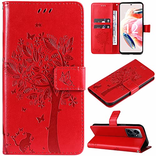 Hancda Hülle für Xiaomi Redmi Note 12 4G, Schutzhülle Handyhülle Leder Hülle Klappbar Flip Case Klapphülle Dünn Silikon Cover mit Motiv Kartenfach Magnet Handytasche für Xiaomi Redmi Note 12 4G,Rot Hancda Hülle für Xiaomi Redmi Note 12 4G, Schutzhülle Handyhülle Leder Hülle Klappbar Flip Case Klapphülle Dünn Silikon Cover mit Motiv Kartenfach Magnet Handytasche für Xiaomi Redmi Note 12 4G,Rot von Hancda