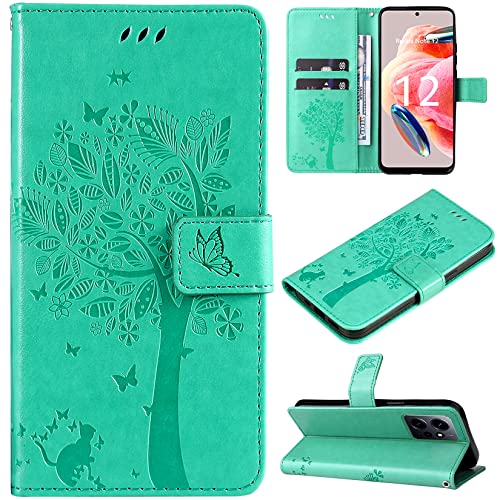 Hancda Hülle für Xiaomi Redmi Note 12 4G, Schutzhülle Handyhülle Leder Hülle Klappbar Flip Case Klapphülle Dünn Silikon Cover mit Motiv Kartenfach Magnet Handytasche für Xiaomi Redmi Note 12 4G,Grün von Hancda