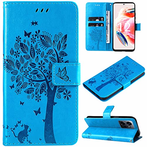 Hancda Hülle für Xiaomi Redmi Note 12 4G, Schutzhülle Handyhülle Leder Hülle Klappbar Flip Case Klapphülle Dünn Silikon Cover mit Motiv Kartenfach Magnet Handytasche für Xiaomi Redmi Note 12 4G,Blau von Hancda