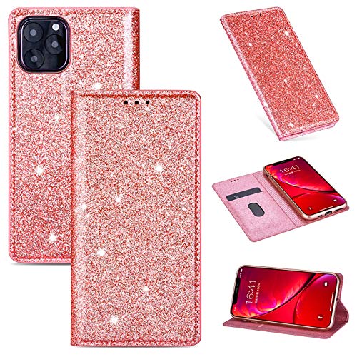 Hancda Hülle für iPhone 11 Pro [Nicht für iPhone 11], Handyhülle Flip Case Glitzer Bling Hülle Leder Tasche Schutzhülle Handytasche mit ein Kartenfach Klapphülle für iPhone 11 Pro,Rose Gold von Hancda