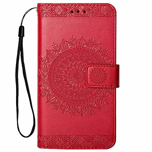 Hancda Hülle für iPhone SE 2016 / iPhone 5S / iPhone 5 Handyhülle Tasche Flip Case Klapphülle Leder Schutzhülle Cover Handytasche Hülle Klappbar Lederhülle Brieftasche Geldbörse Magnet Case,Rot von Hancda