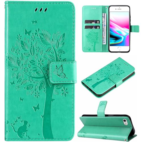 Hancda Hülle für iPhone SE 2022 / iPhone SE 2020 / iPhone 8 / iPhone 7 Schutzhülle Handyhülle Leder Hülle Klappbar Klapphülle Handytasche Dünn Cover mit Motiv Kartenfach Magnet Flip Case,Grün Hancda Hülle für iPhone SE 2022 / iPhone SE 2020 / iPhone 8 / iPhone 7 Schutzhülle Handyhülle Leder Hülle Klappbar Klapphülle Handytasche Dünn Cover mit Motiv Kartenfach Magnet Flip Case,Grün von Hancda
