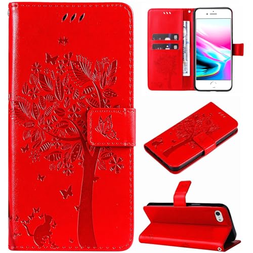 Hancda Hülle für iPhone SE 2022 / iPhone SE 2020 / iPhone 8 / iPhone 7 Schutzhülle Handyhülle Leder Hülle Klappbar Klapphülle Handytasche Dünn Cover mit Motiv Kartenfach Magnet Flip Case,Rot Hancda Hülle für iPhone SE 2022 / iPhone SE 2020 / iPhone 8 / iPhone 7 Schutzhülle Handyhülle Leder Hülle Klappbar Klapphülle Handytasche Dünn Cover mit Motiv Kartenfach Magnet Flip Case,Rot von Hancda