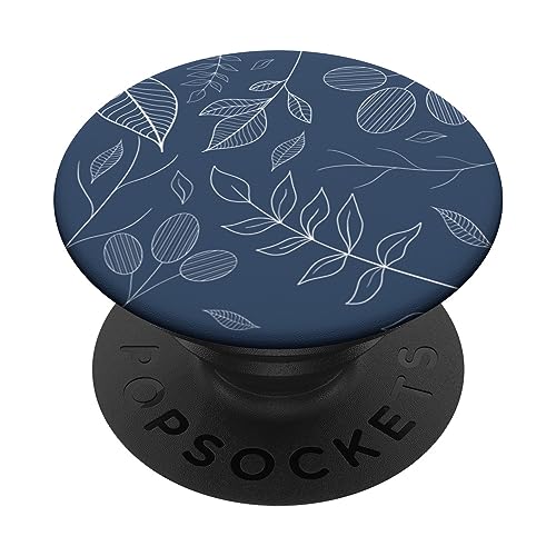 Blaue, handgezeichnete Blätter, botanische Pflanze, Blätter, Linienkunst PopSockets Klebender PopGrip Blaue, handgezeichnete Blätter, botanische Pflanze, Blätter, Linienkunst PopSockets Klebender PopGrip von Hand Drawn Botanical Boho Design