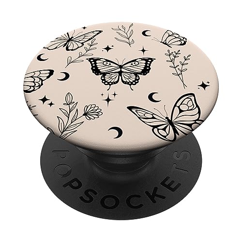 Vanille / Beige Schmetterling Mond Botanische Boho Schmetterlinge PopSockets Klebender PopGrip Vanille / Beige Schmetterling Mond Botanische Boho Schmetterlinge PopSockets Klebender PopGrip von Hand Drawn Botanical Boho Design