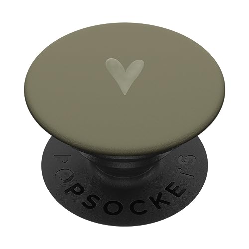 Khaki grünes süßes Herz Liebe romantisches minimalistisches Herz PopSockets mit austauschbarem PopGrip von Hand Drawn Digital Art