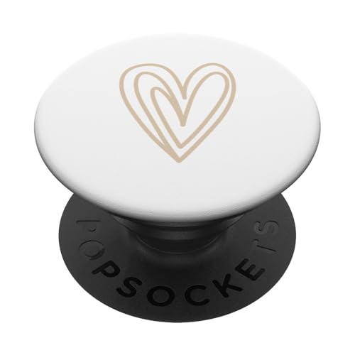 Minimalistisches Herz-Symbol in Beige / Hellbraun PopSockets Klebender PopGrip von Hand Drawn Heart Design