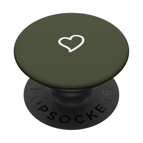 Weißes, handgezeichnetes minimalistisches Herz in dunklem Olivgrün PopSockets Klebender PopGrip Weißes, handgezeichnetes minimalistisches Herz in dunklem Olivgrün PopSockets Klebender PopGrip von Hand Drawn Heart Designs By AJC