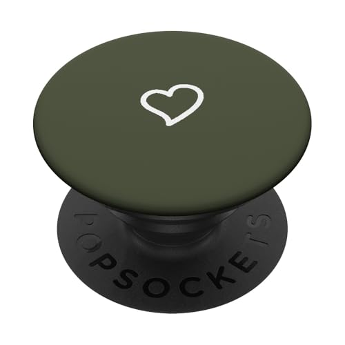 Weißes, handgezeichnetes minimalistisches Herz in dunklem Olivgrün PopSockets mit austauschbarem PopGrip von Hand Drawn Heart Designs By AJC