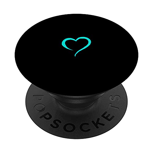 Handgezeichnetes Herz in hellem Türkis und Schwarz. PopSockets mit austauschbarem PopGrip von Hand Drawn Minimalist Heart Design