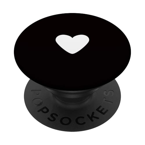 Weiße Herz-Grafik auf schwarzem Hintergrund PopSockets Klebender PopGrip Weiße Herz-Grafik auf schwarzem Hintergrund PopSockets Klebender PopGrip von Hand Drawn Minimalist Heart Design