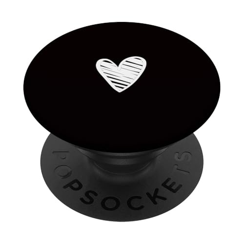 White Love Heart Scribble Grafik auf schwarzem Hintergrund PopSockets Klebender PopGrip von Hand Drawn Minimalist Heart Design