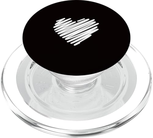 White Love Heart Scribble Grafik auf schwarzem Hintergrund PopSockets PopGrip für MagSafe von Hand Drawn Minimalist Heart Design