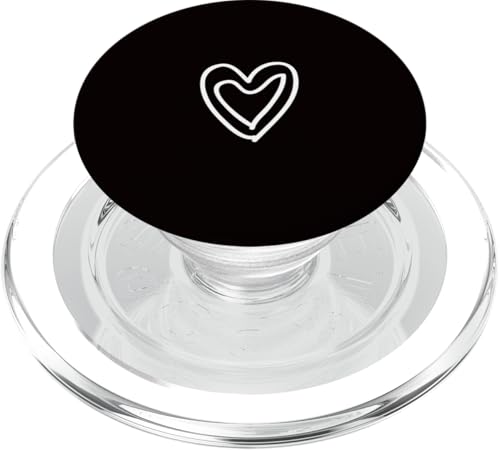 White Love Heart Scribble Grafik auf schwarzem Hintergrund PopSockets PopGrip für MagSafe von Hand Drawn Minimalist Heart Design
