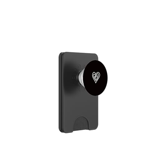 White Love Heart Scribble Grafik auf schwarzem Hintergrund PopSockets PopWallet für MagSafe von Hand Drawn Minimalist Heart Design