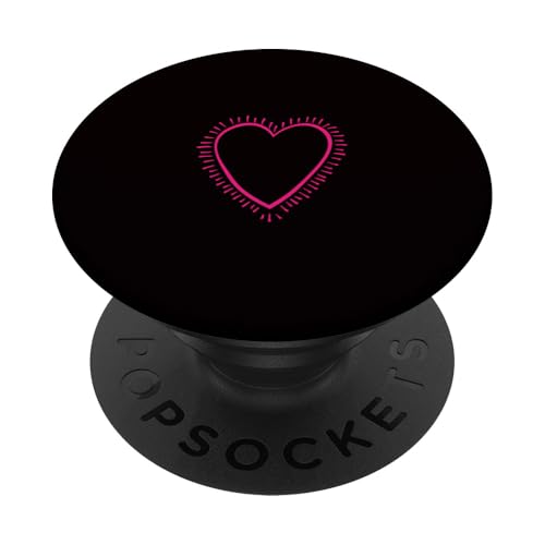 Hot Pink Love Heart Scribble Grafik auf schwarzem Hintergrund PopSockets Klebender PopGrip von Hand Drawn Minimalist Hot Pink Heart Design