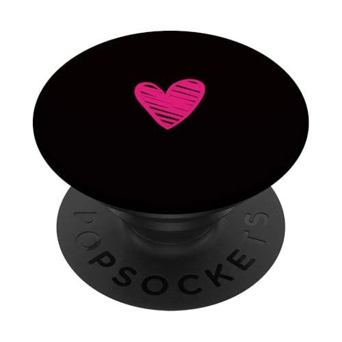 Hot Pink Love Heart Scribble Grafik auf schwarzem Hintergrund PopSockets Klebender PopGrip von Hand Drawn Minimalist Hot Pink Heart Design