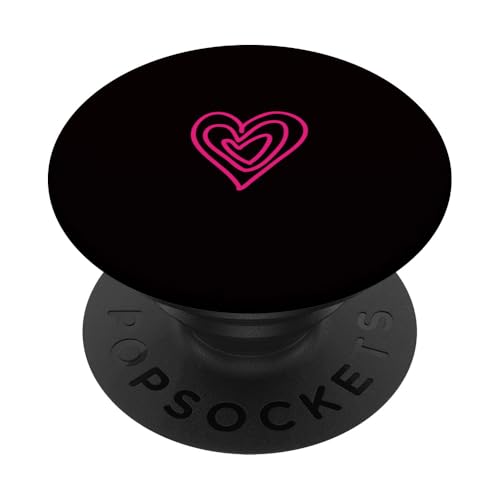 Hot Pink Love Heart Scribble Grafik auf schwarzem Hintergrund PopSockets Klebender PopGrip von Hand Drawn Minimalist Hot Pink Heart Design