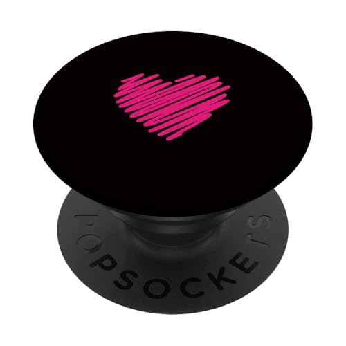 Hot Pink Love Heart Scribble Grafik auf schwarzem Hintergrund PopSockets Klebender PopGrip von Hand Drawn Minimalist Hot Pink Heart Design