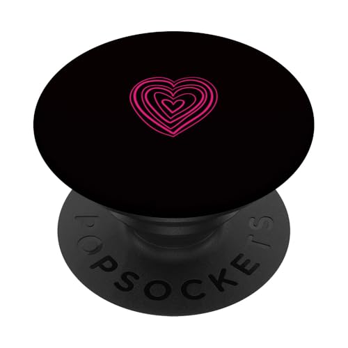 Hot Pink Love Heart Scribble Grafik auf schwarzem Hintergrund PopSockets Klebender PopGrip von Hand Drawn Minimalist Hot Pink Heart Design