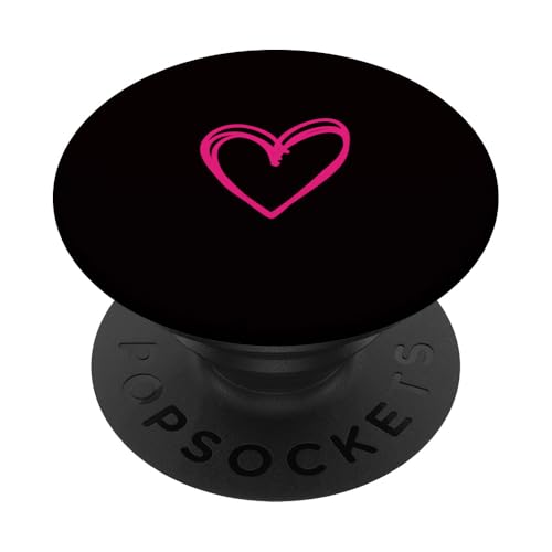 Hot Pink Love Heart Scribble Grafik auf schwarzem Hintergrund PopSockets Klebender PopGrip von Hand Drawn Minimalist Hot Pink Heart Design
