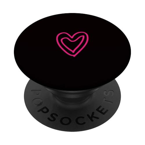Hot Pink Love Heart Scribble Grafik auf schwarzem Hintergrund PopSockets Klebender PopGrip von Hand Drawn Minimalist Hot Pink Heart Design