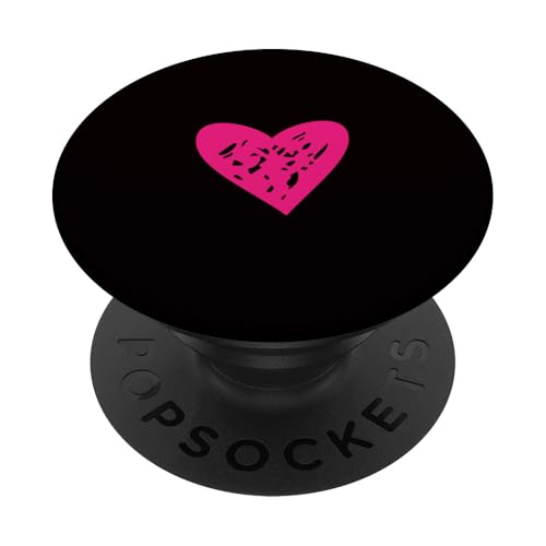Hot Pink Love Heart Scribble Grafik auf schwarzem Hintergrund PopSockets Klebender PopGrip von Hand Drawn Minimalist Hot Pink Heart Design