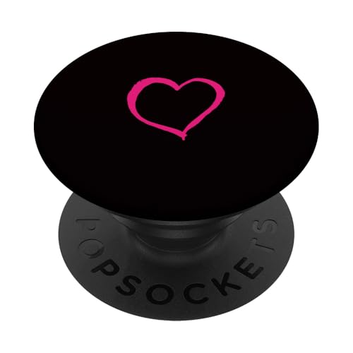 Hot Pink Love Heart Scribble Grafik auf schwarzem Hintergrund PopSockets Klebender PopGrip von Hand Drawn Minimalist Hot Pink Heart Design