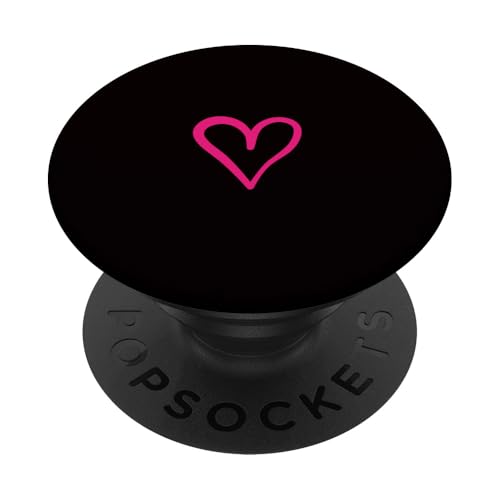 Hot Pink Love Heart Scribble Grafik auf schwarzem Hintergrund PopSockets Klebender PopGrip von Hand Drawn Minimalist Hot Pink Heart Design