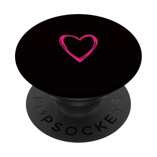 Hot Pink Love Heart Scribble Grafik auf schwarzem Hintergrund PopSockets Klebender PopGrip von Hand Drawn Minimalist Hot Pink Heart Design