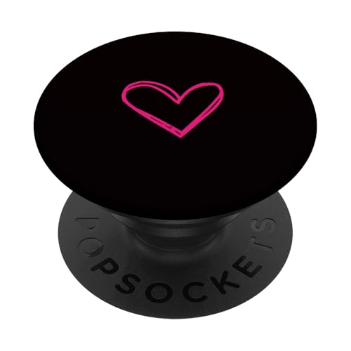 Hot Pink Love Heart Scribble Grafik auf schwarzem Hintergrund PopSockets Klebender PopGrip von Hand Drawn Minimalist Hot Pink Heart Design