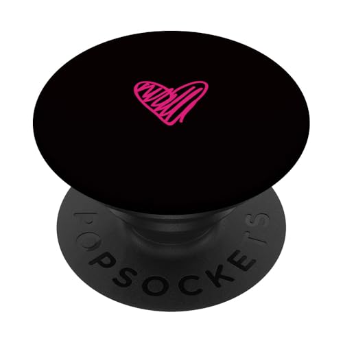 Hot Pink Love Heart Scribble Grafik auf schwarzem Hintergrund PopSockets Klebender PopGrip von Hand Drawn Minimalist Hot Pink Heart Design