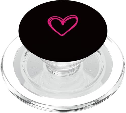 Hot Pink Love Heart Scribble Grafik auf schwarzem Hintergrund PopSockets PopGrip für MagSafe von Hand Drawn Minimalist Hot Pink Heart Design