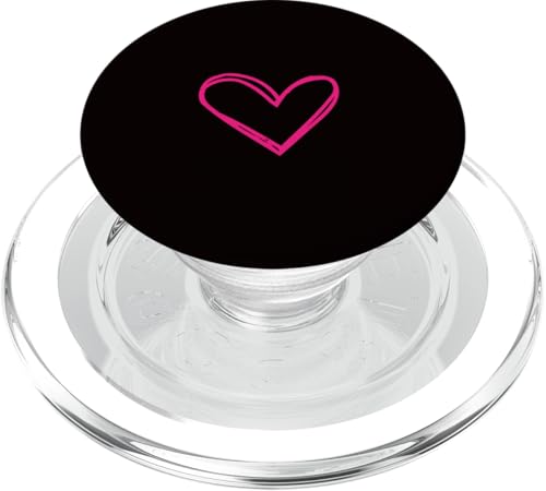 Hot Pink Love Heart Scribble Grafik auf schwarzem Hintergrund PopSockets PopGrip für MagSafe von Hand Drawn Minimalist Hot Pink Heart Design