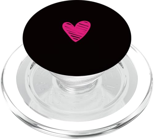 Hot Pink Love Heart Scribble Grafik auf schwarzem Hintergrund PopSockets PopGrip für MagSafe von Hand Drawn Minimalist Hot Pink Heart Design