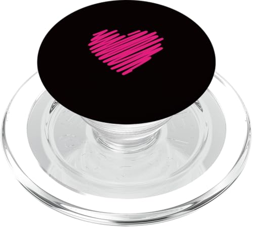 Hot Pink Love Heart Scribble Grafik auf schwarzem Hintergrund PopSockets PopGrip für MagSafe von Hand Drawn Minimalist Hot Pink Heart Design