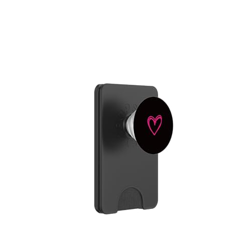 Hot Pink Love Heart Scribble Grafik auf schwarzem Hintergrund PopSockets PopWallet für MagSafe von Hand Drawn Minimalist Hot Pink Heart Design