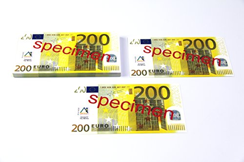 200 Euro Schein 100 Stück Banknoten Spielgeld € beidseitig bedruckt von Handelsagentur Sieboldt