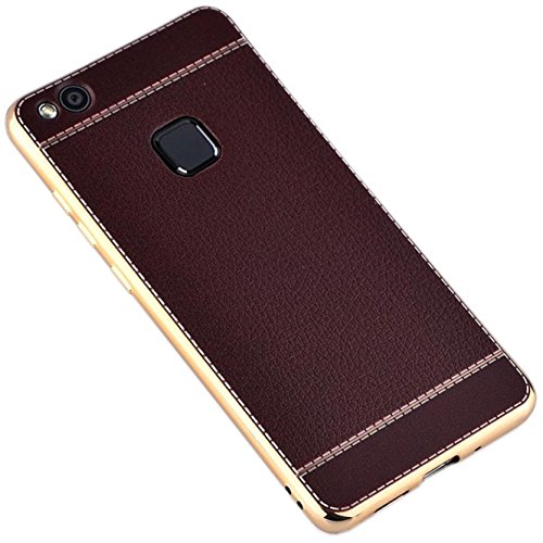 Handy Lux® Schutz Hülle Luxus Gold Rand Case Cover Silikon für Huawei P10 - Braun von Handy Lux