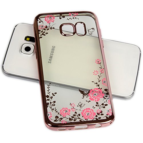 Handy Lux® Schutz Hülle Silikon Case mit Glitzer Steine Strass Cover für Samsung Galaxy A6 2018, Rosa Hülle - Rosa Blume von Handy Lux